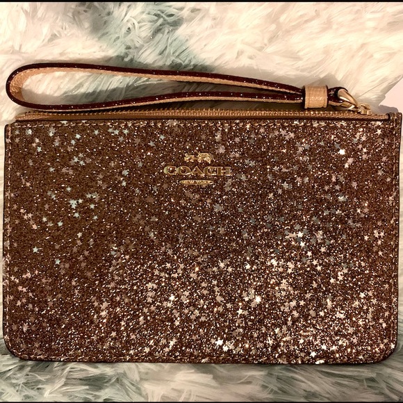 Coach Handbags - Brand New Coach•Small Gold Star Glitter Wristlet